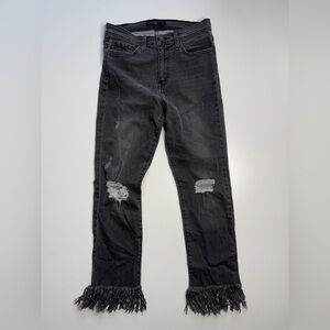 FLYING MONKEY Distressed Raw Hem Cropped Jean Womens 29 (28x24) Black Frayed USA